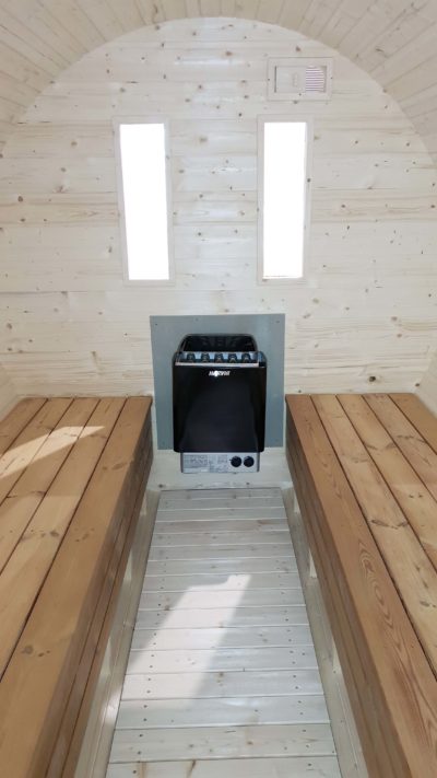 Barrel sauna interieur elektrisch kachel